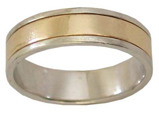 9ct two tone 5mm wide gents band with double groove centre feature -M --MWB