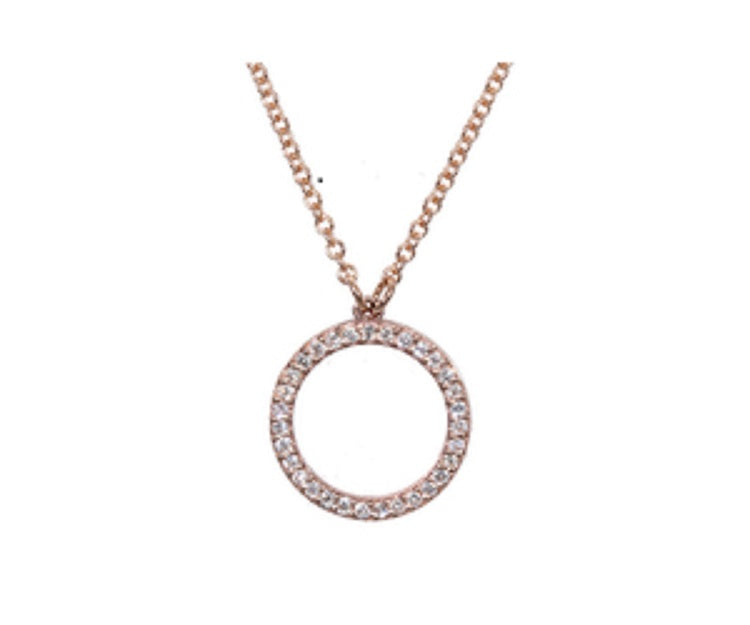 9Kt Rose Gold Diamond Micro Pavé Circle Necklace (0.16ct) --pn