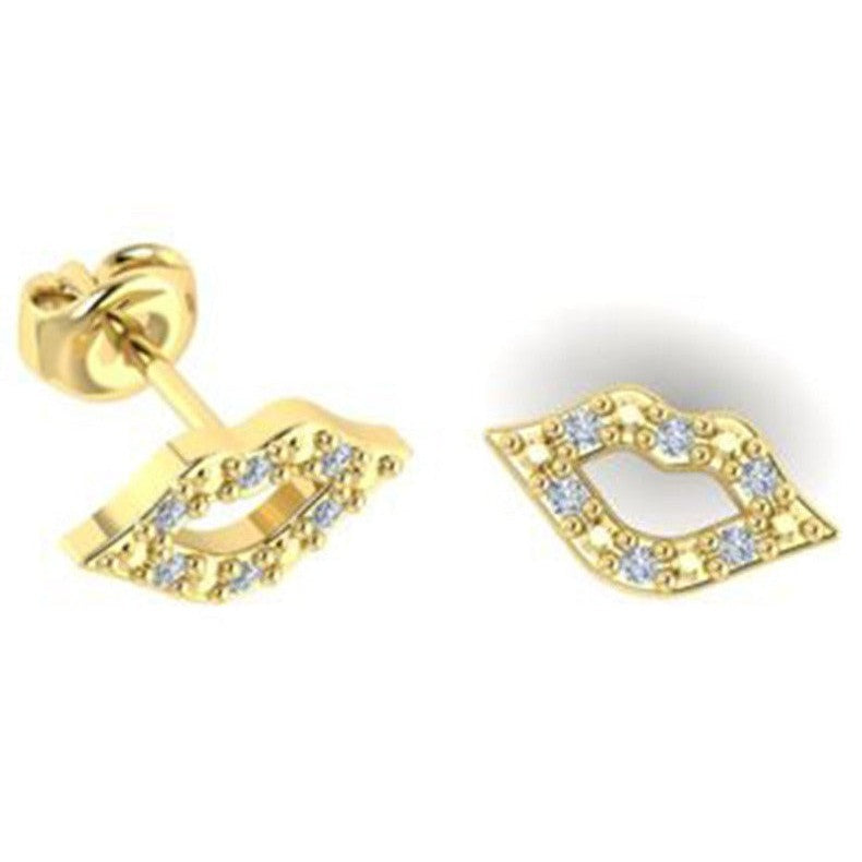 9k YELLOW-ROSE-WHITE GOLD LIPS EARRING WITH DIAMONDS-Sivana Diamonds