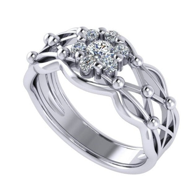 ANTIQUE STYLE WIDE DELICATE FILIGREE DIAMOND ENGAGEMENT RING-Sivana Diamonds