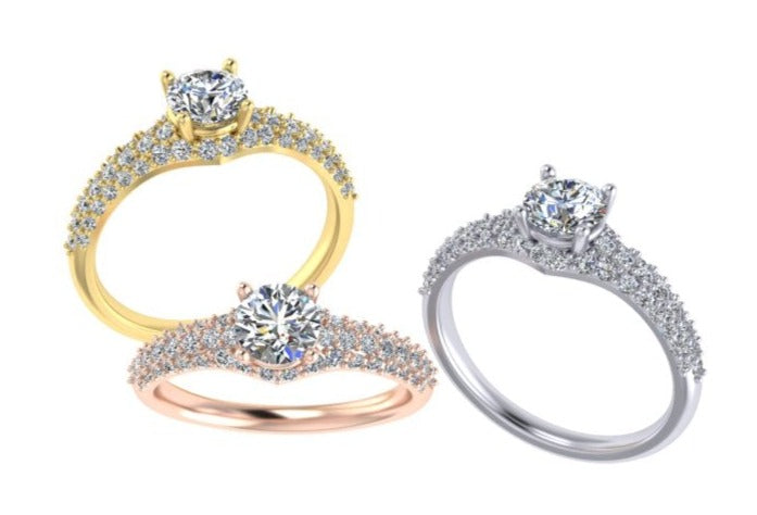 CLASSIC FOUR CLAW DIAMOND ENGAGEMENT RING SET WITH ROUND BRILLIANT DIAMONDS-Sivana Diamonds