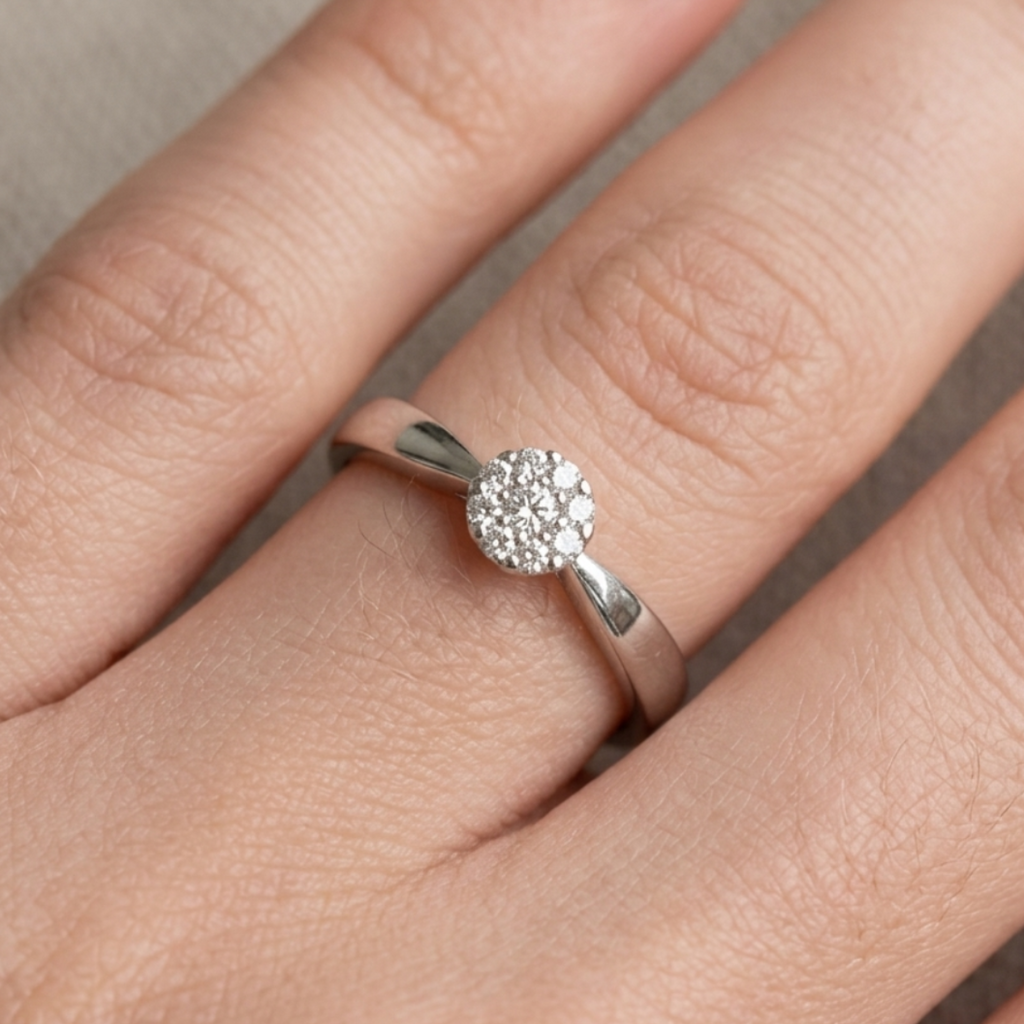 Twist Shank Diamond Cluster Engagement Ring