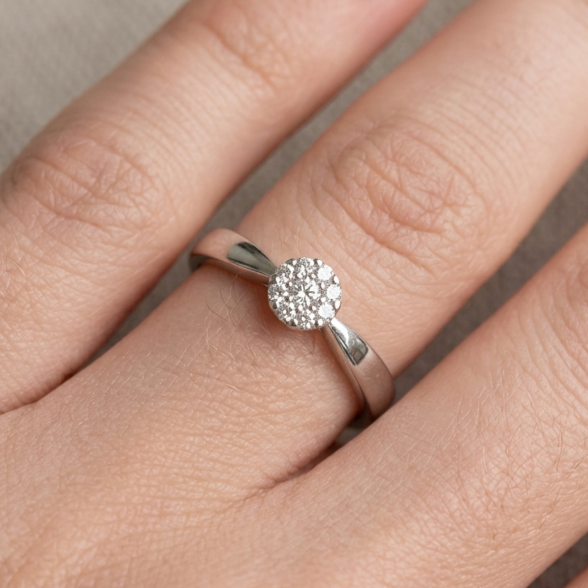 Twist Shank Diamond Cluster Engagement Ring