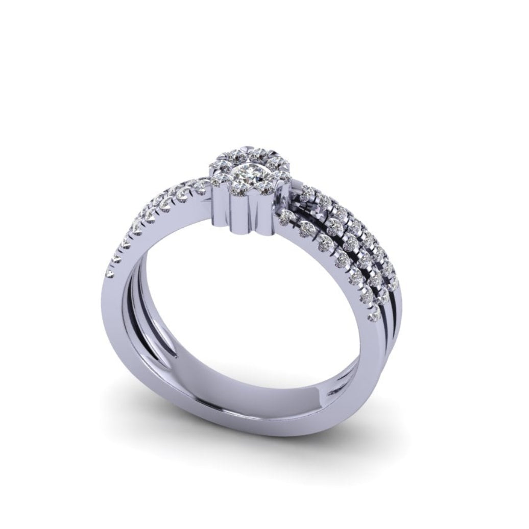 Triple-Row Split Shank Cluster Ring