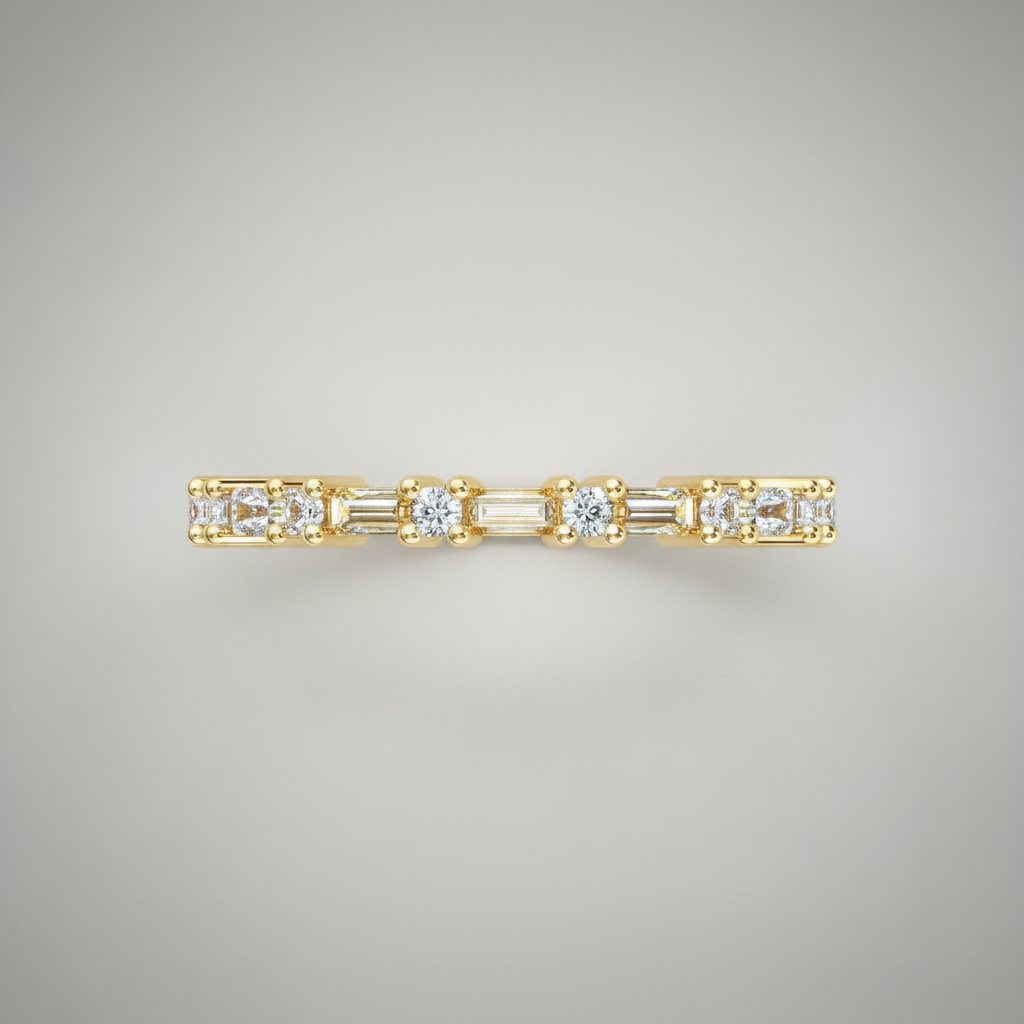 Gold Whimsical Diamond and Baguette Wedding Band – Timeless Sivana Luxury