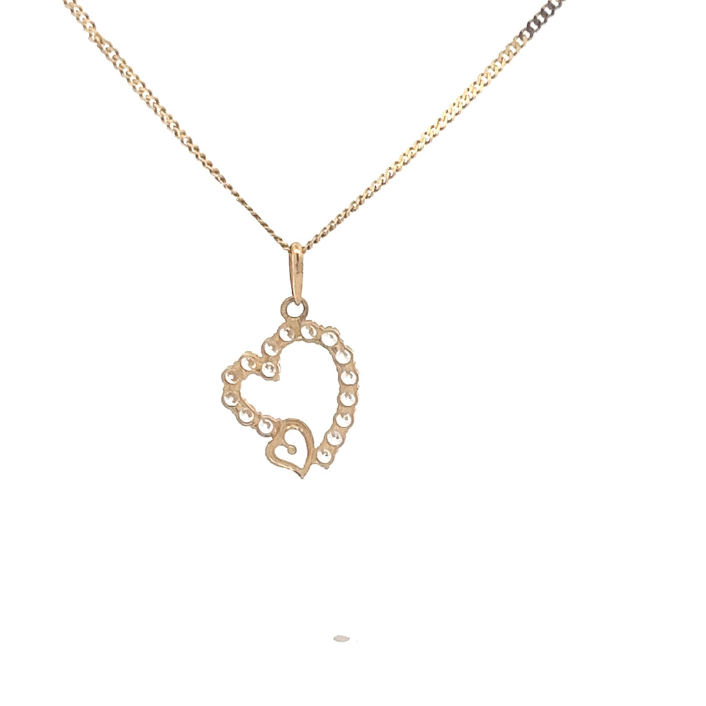 9K Yellow Gold Heart Pendant with Small heart set with Cubic Zirconia's --dp