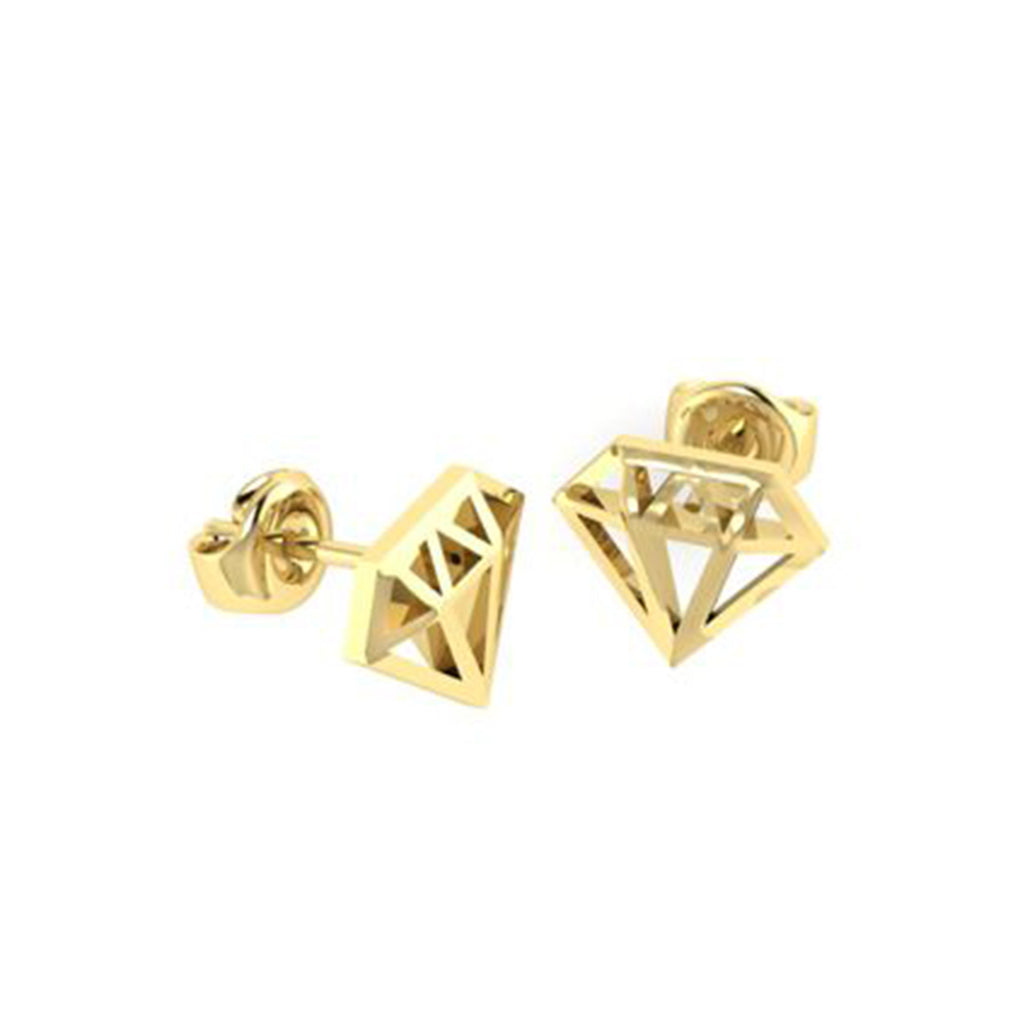 9k YELLOW-ROSE-WHITE GOLD DIAMOND SHAPED STUDS-Sivana Diamonds