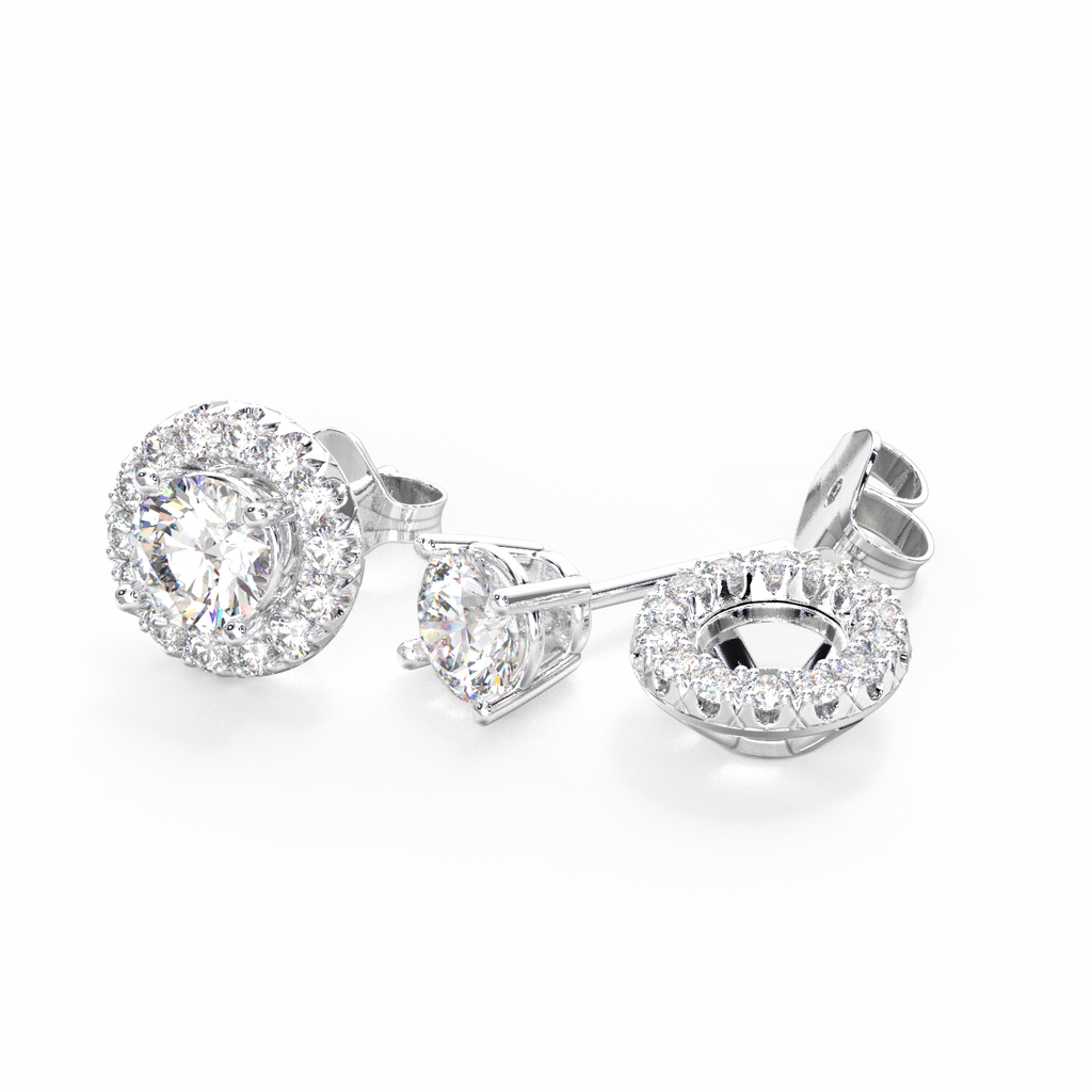 4-Claw Diamond Studs with Halo Jacket attachment Earrings