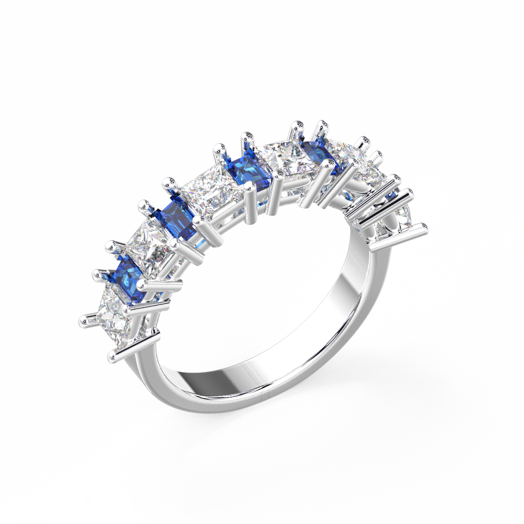 Half Eternity Gold Diamond and Sapphire Ring