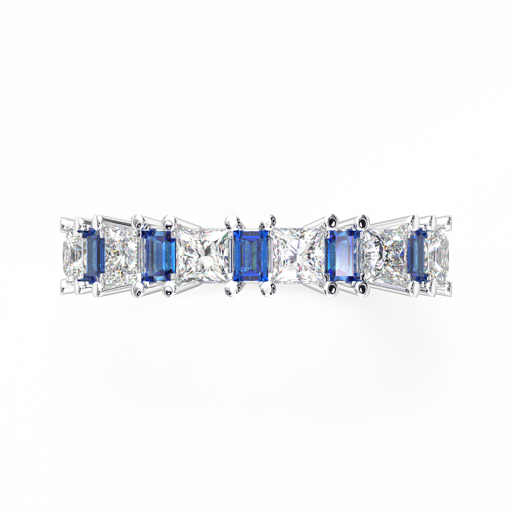 Half Eternity Gold Diamond and Sapphire Ring