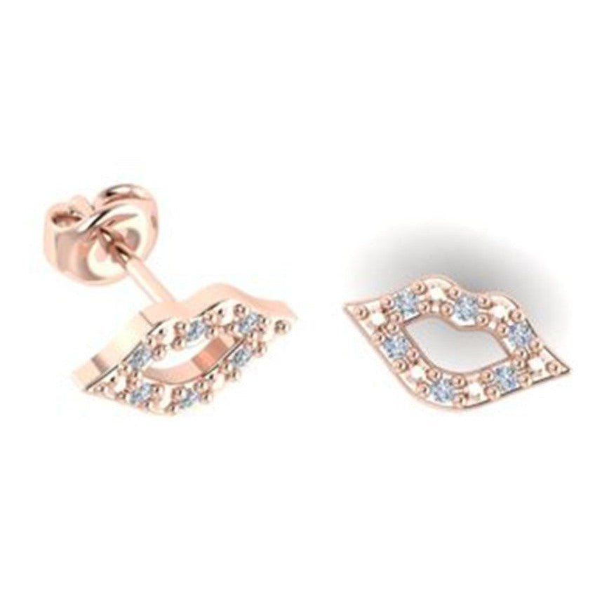9k YELLOW-ROSE-WHITE GOLD LIPS EARRING WITH DIAMONDS-Sivana Diamonds