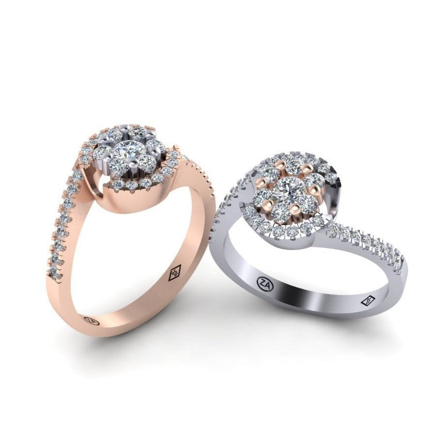 CLUSTER DIAMOND ENGAGEMENT DRESS RING WITH DIAMONDS SET ON THE BANDS-Sivana Diamonds