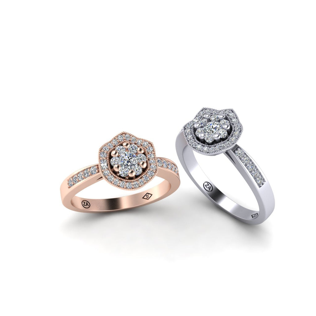 FLOWER STYLE CLUSTER DIAMOND ENGAGEMENT DRESS RING WITH SMALL DIAMONDS SET ON THE BANDS-Sivana Diamonds