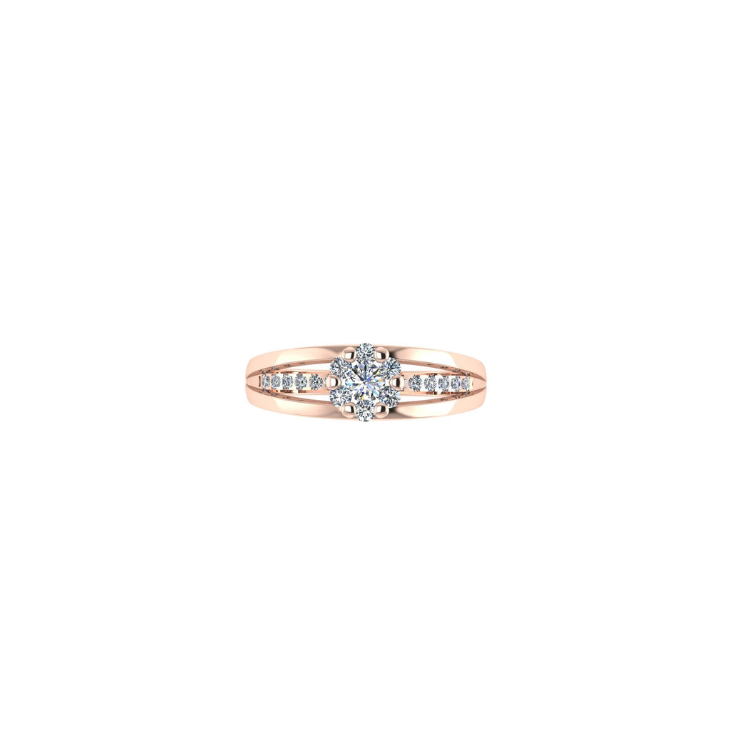 CLUSTER DIAMOND ENGAGEMENT DRESS RING WITH TWO RAISED BANDS AND A ROW OF SMALL DIAMONDS SET IN THE MIDDLE ROW-Sivana Diamonds