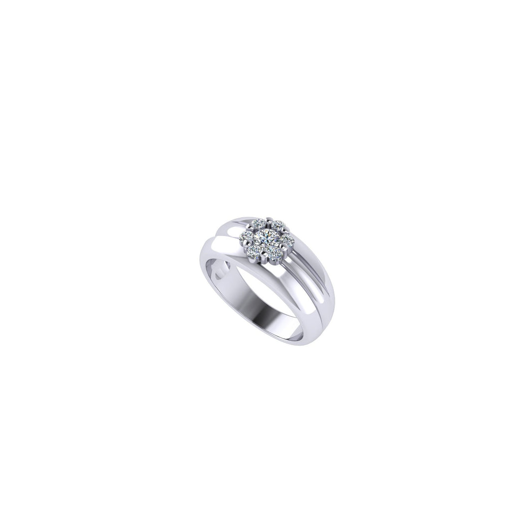 CLUSTER DIAMOND FLOWER DESING WIDE BAND ENGAGEMENT RING-Sivana Diamonds