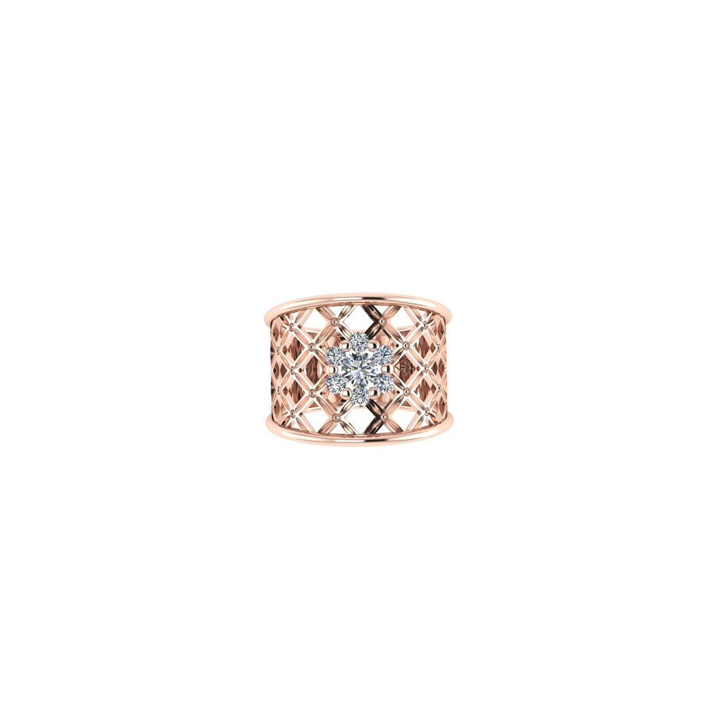 CLUSTER DIAMOND FLOWER STYLE ON A MESHED WIDE BAND ENGAGEMENT RING-Sivana Diamonds