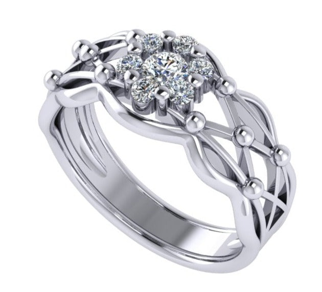 ANTIQUE STYLE WIDE DELICATE FILIGREE DIAMOND ENGAGEMENT RING-Sivana Diamonds