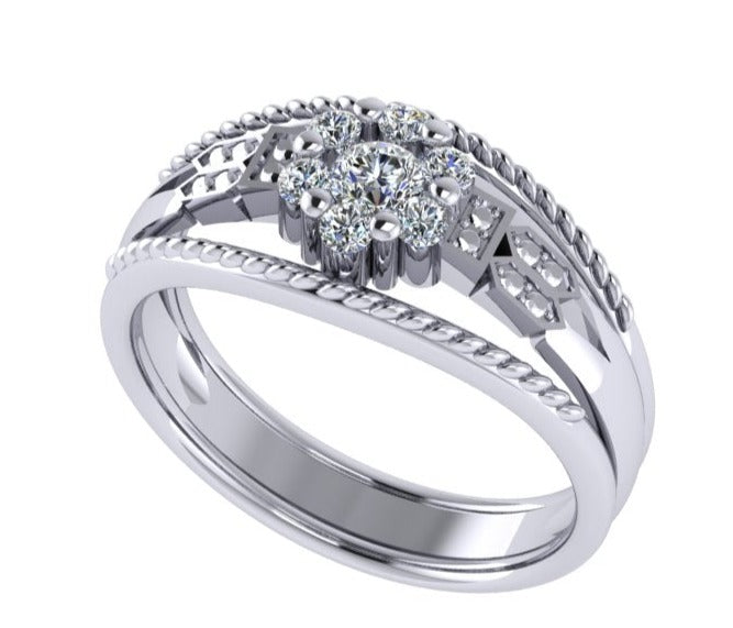ANTIQUE STYLE WIDE DELICATE FILIGREE DIAMOND ENGAGEMENT DRESS RING-Sivana Diamonds
