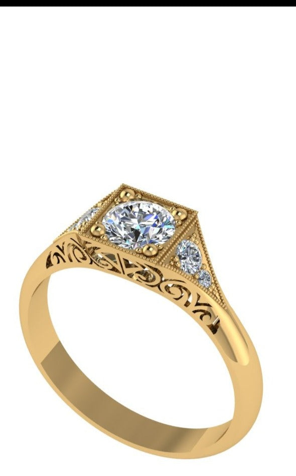 ANTIQUE STYLE DESIGNER ENGAGEMENT RING WITH FILIGREE AND SCROLL GALLERY-Sivana Diamonds