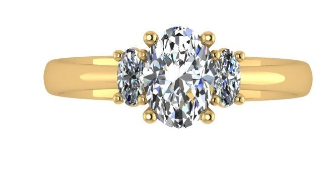 CLASSIC OVAL TRILLOGY ENGAGEMENT RING WITH ROUND BRILLIANT DIAMONDS SET ON THE SIDES-Sivana Diamonds