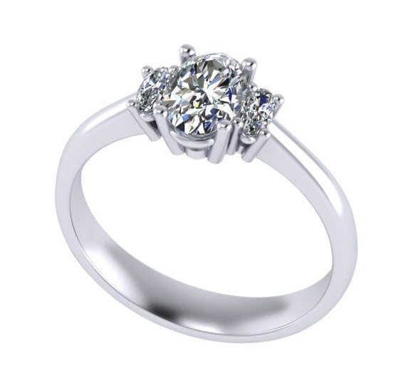CLASSIC OVAL TRILLOGY ENGAGEMENT RING WITH ROUND BRILLIANT DIAMONDS SET ON THE SIDES-Sivana Diamonds