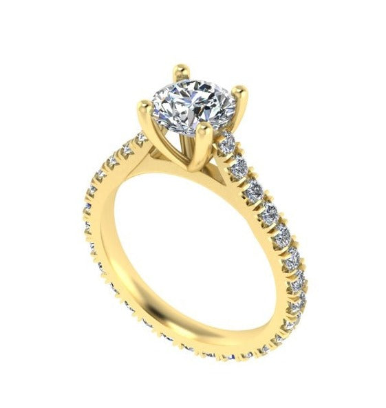 CLASSIC RAISED FOUR CLAW DIAMOND ENGAGEMENT RING WITH SMALL DIAMONDS SET ON THE SHANK-Sivana Diamonds
