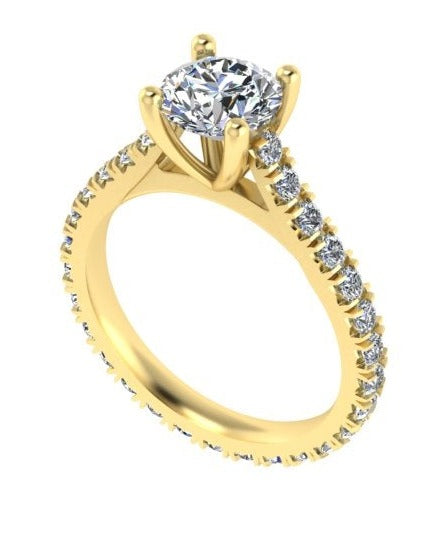 CLASSIC RAISED FOUR CLAW DIAMOND ENGAGEMENT RING WITH SMALL DIAMONDS SET ON THE SHANK-Sivana Diamonds
