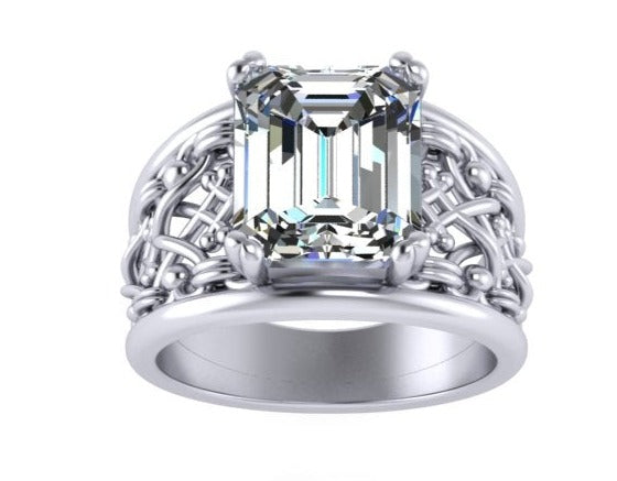 5,5 CARAT EMERALD\PRINCESS CUT DIAMOND ENGAGEMENT COCKTAIL DRESS RING FEATURING DELICATE DETAILS-Sivana Diamonds