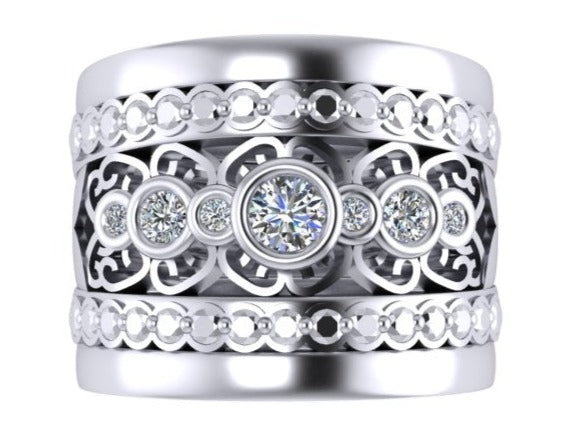 BROAD DIAMOND DESIGNER COCKTAIL DRESS RING-Sivana Diamonds