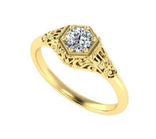 ANTIQUE DELICATE FILIGREE DIAMOND ENGAGEMENT RING GALLERY SCROLL WORK ON COLET-Sivana Diamonds