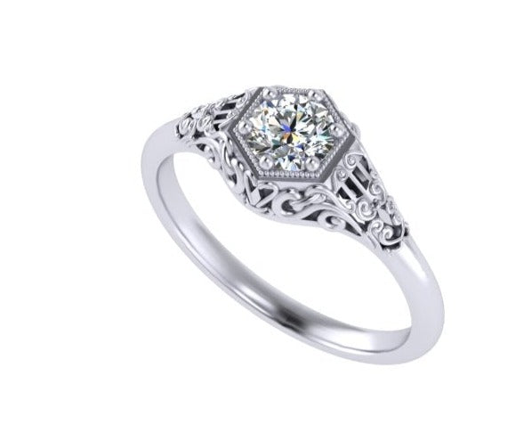 ANTIQUE DELICATE FILIGREE DIAMOND ENGAGEMENT RING GALLERY SCROLL WORK ON COLET-Sivana Diamonds