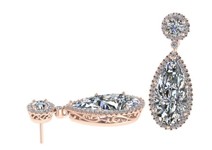 ART DECO INSPIRED FILIGREE DIAMOND HANGING EARRINGS WITH PEAR SHAPE-Sivana Diamonds