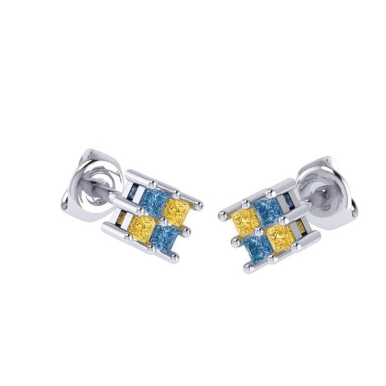 Diamond Checkerboard Stud Earrings-Sivana Diamonds