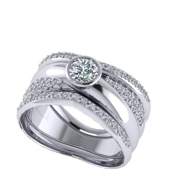 5 CRISSCROSS-MULTISIZE BANDS ENGAGEMENT RING WITH PAVE SIDE DIAMONDS-Sivana Diamonds