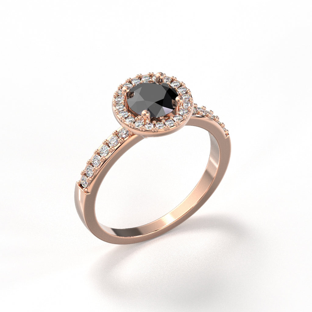 Black Diamond Halo Side-stone Ring