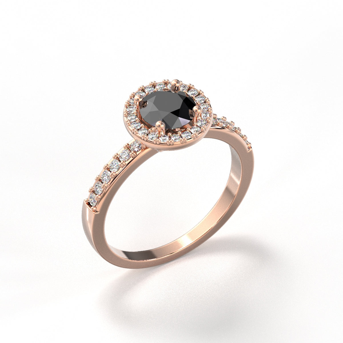 Black Diamond Halo Side-stone Ring --her Sivana Diamonds