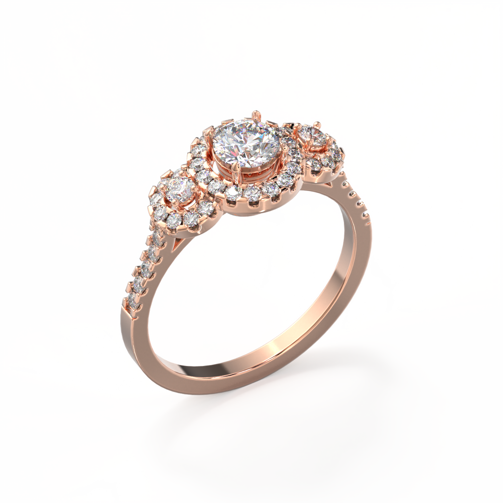 HALO 3-STONE DIAMOND RING-Sivana Diamonds