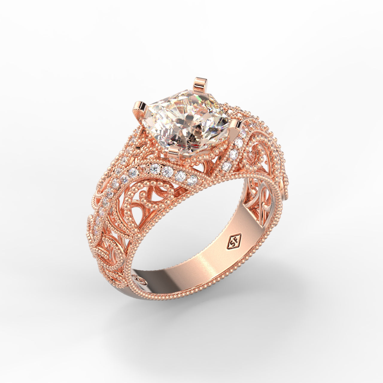 Baroque Milgrain Vintage Styles Engagement Ring-Sivana Diamonds