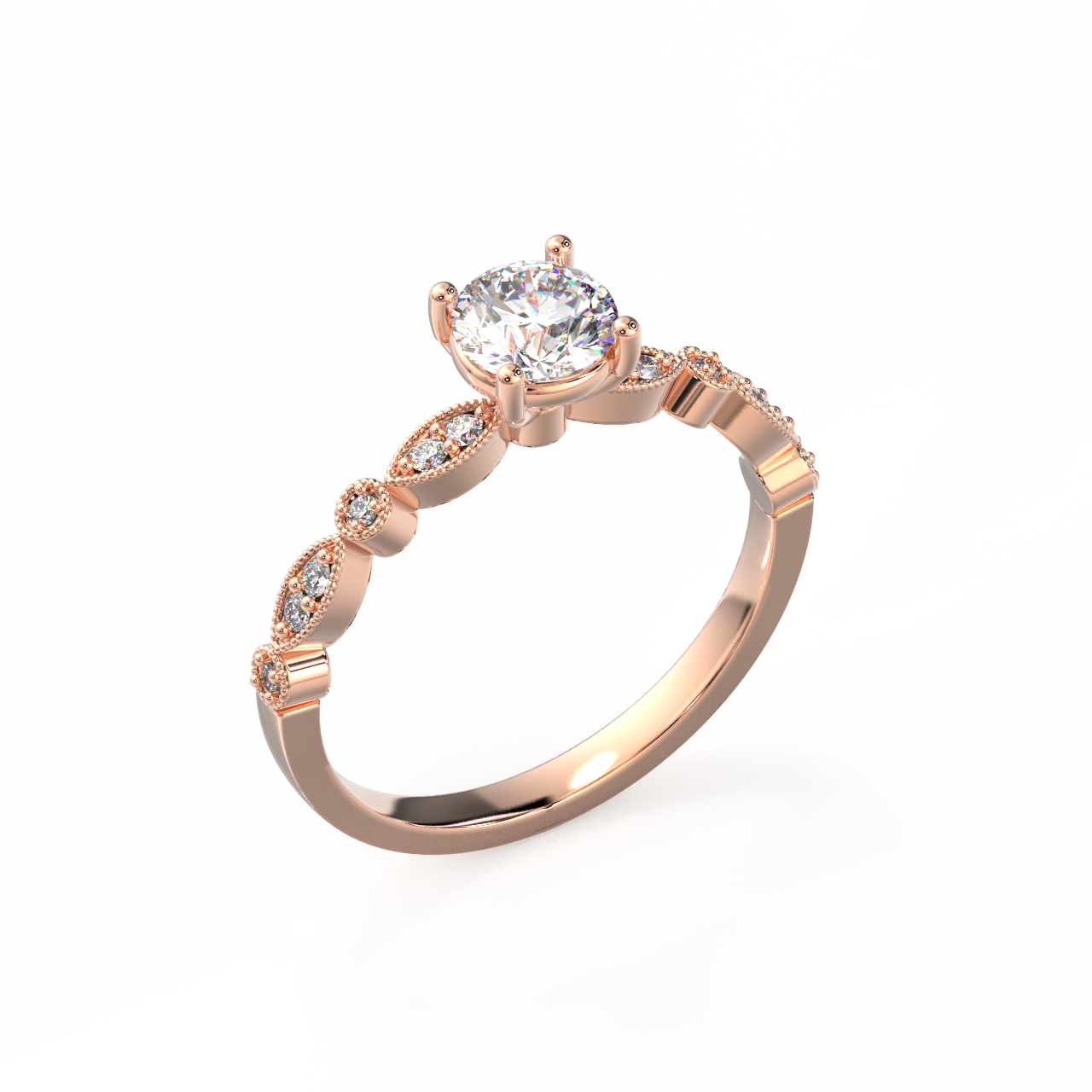 Vintage Milgrain Diamond Sidestone Engagement Ring