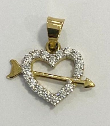9k Yellow Gold Heart with Arrow Pendant set with Cubic Zirconia's with 9k chain