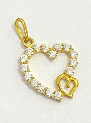 9K Yellow Gold Heart Pendant with Small heart set with Cubic Zirconia's